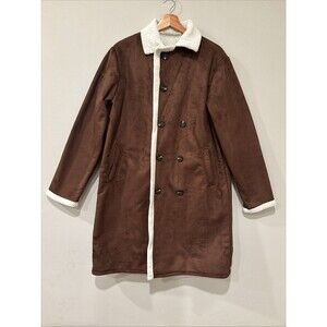 Women’s Mid Length Faux Suede Brown Double Breasted Jacket Size S/M